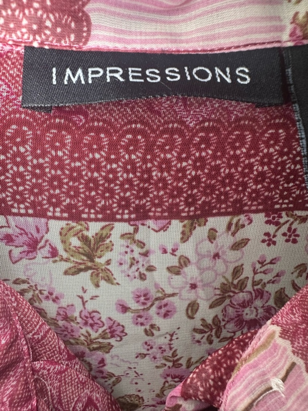 Impressions Pink Sheer Patchwork-Style Button Down Shirt - Picture 3 of 7